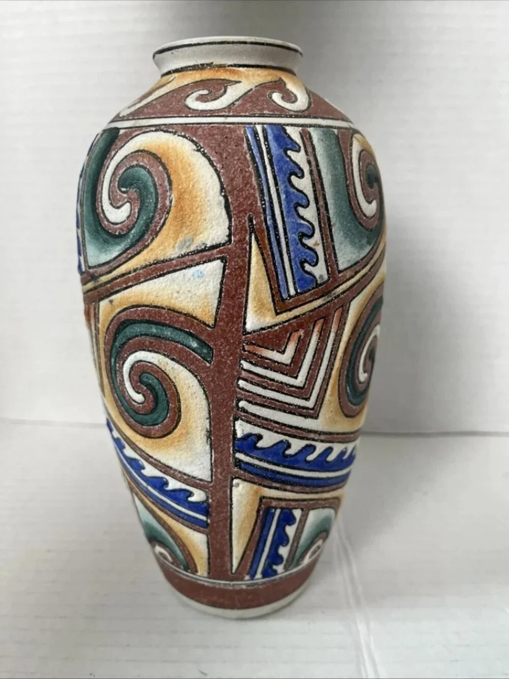 Southwest Textured Ceramic Vase Hand Painted Geometric Tribal Boho Decor 8